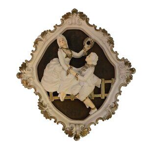 Vintage Victorian Couple Colonial Wall Hanging Art Chalkware plasterware Rococo